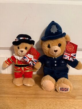 Union Jack Beefeater & Bobby Plush Bear Set - Navy & Red